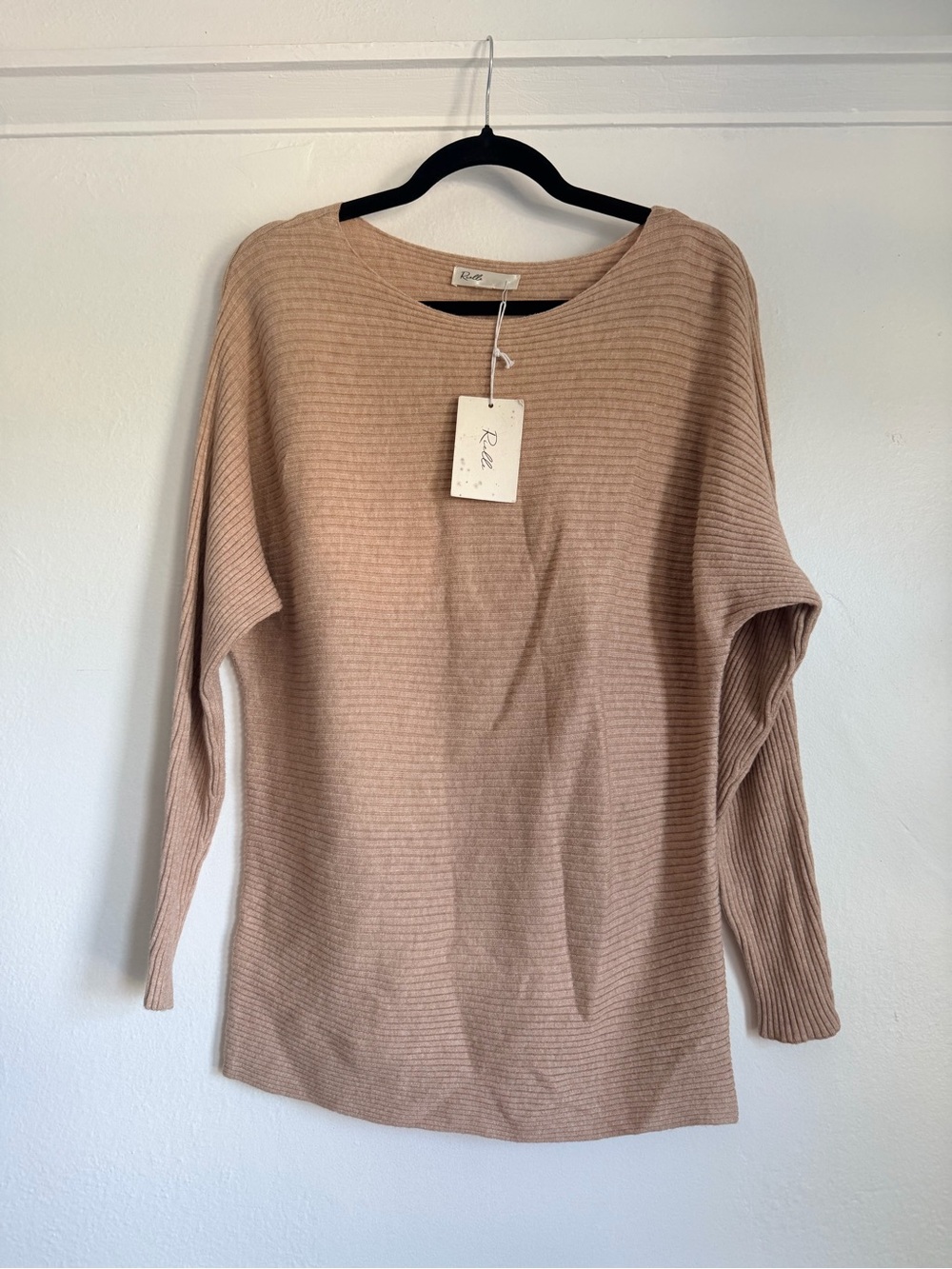 Knit Ribbed Crewneck Sweater - Beige